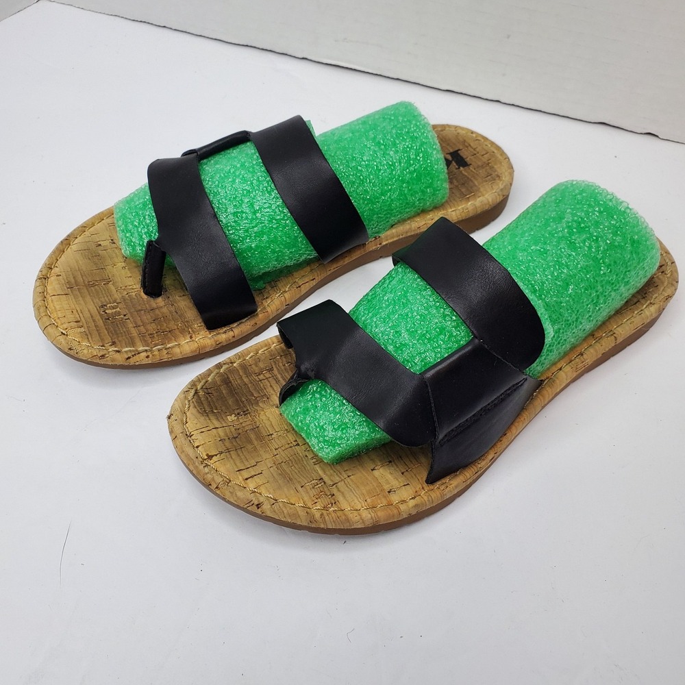 Korks Open Toe‎ Double Strap Slide Sandals Black Womens Size 6M Fast Shipping